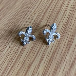 Fleur de Lis Earrings Silver Gems